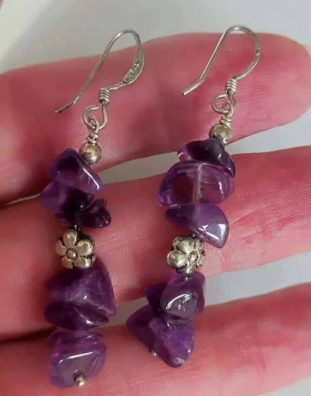 Pendientes Plata Ley Ametistas y Perlas