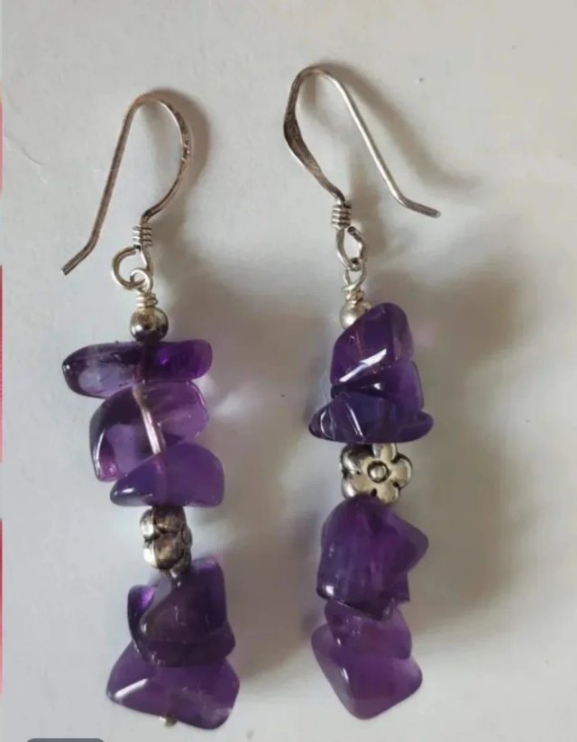 Pendientes Plata Ley Ametistas y Perlas