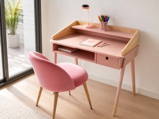 Escritorio infantil rosa con silla