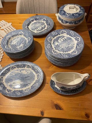 Vajilla Inglesa Porcelana Azul y Blanca