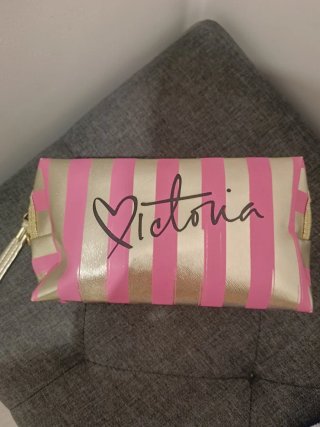 Neceser Victoria's Secret Rayas Rosa y Dorado