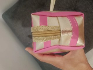 Neceser Victoria's Secret Rayas Rosa y Dorado
