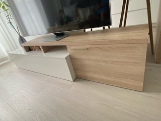 Mueble TV salón 240 cm blanco y roble – Diseño mod