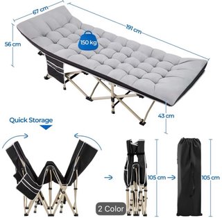Cama Camping Plegable con Colchón Azul