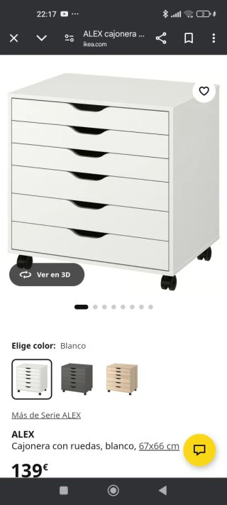 Cajonera Ikea Alex Blanca con Ruedas
