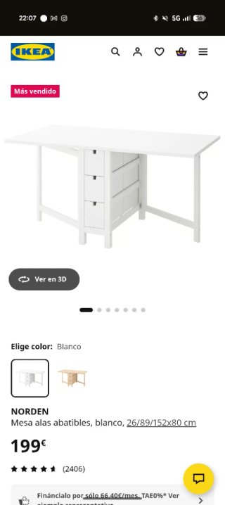 Mesa alas abatibles Norden blanca Ikea