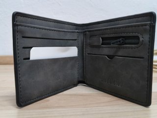 Cartera de Piel Hombre Negra/Gris