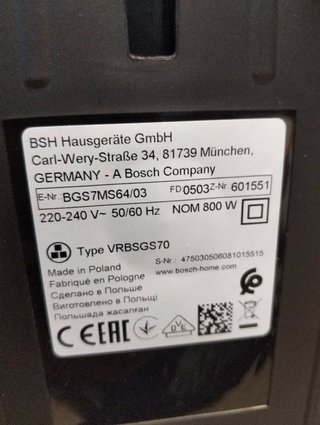 Aspirador sin bolsa BOSCH BGS7MS64 800W