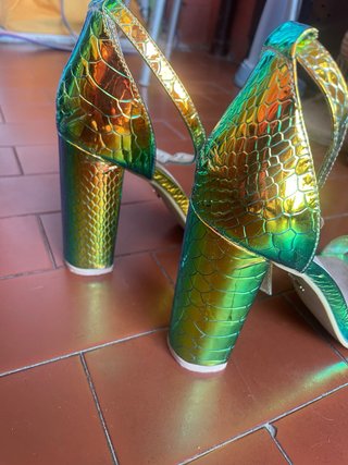 Sandali Linda Shoes tacco alto oro/verde 37