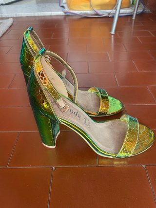 Sandali Linda Shoes tacco alto oro/verde 37