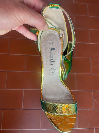 Sandali Linda Shoes tacco alto oro/verde 37