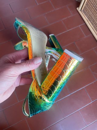 Sandali Linda Shoes tacco alto oro/verde 37
