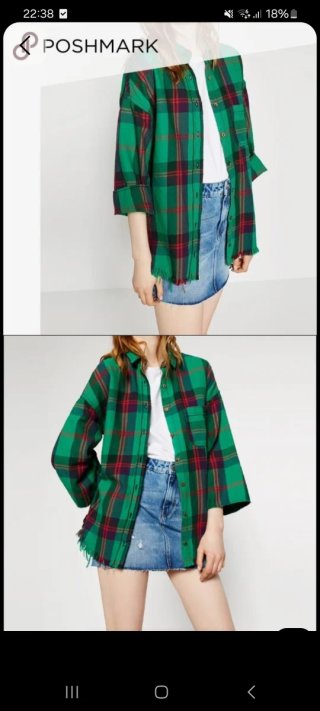 Camisa Zara cuadros verde/morado Talla XS