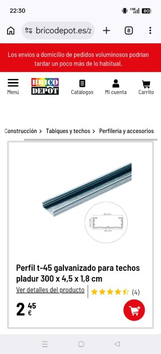 49 unidades de techo continuo, perfiles pladur etc