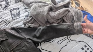 Chaqueta de cuero marrón café
