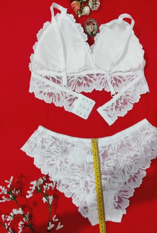 Conjunto Lencería Encaje Blanco Talla M