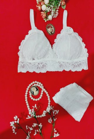 Conjunto Lencería Encaje Blanco Talla M
