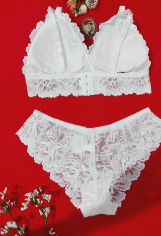 Conjunto Lencería Encaje Blanco Talla M