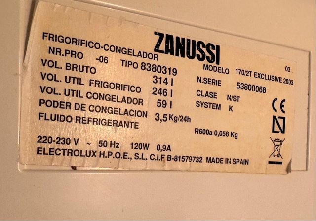 NEVERA DOS PUERTAS BLANCO MARCA ZANUSSI