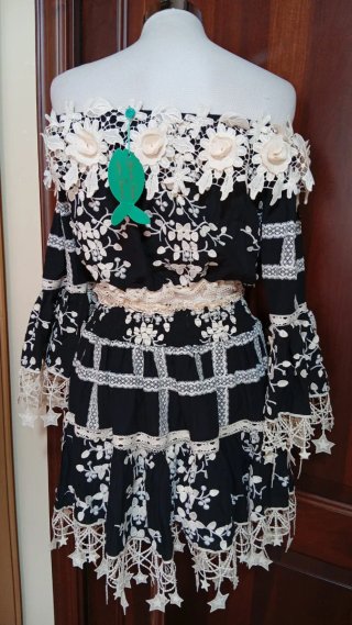 ANTICA SARTORIA Vestito Nero Pizzo Bianco