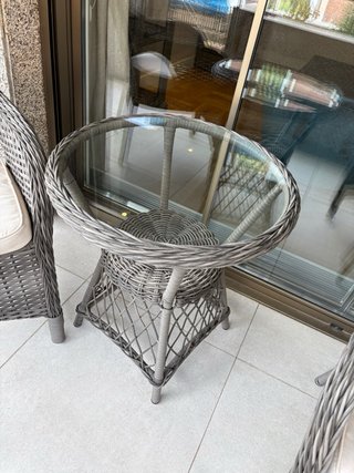 Conjunto terraza mimbre y cristal