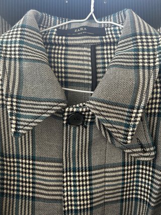 Cappotto Zara a quadri grigio e blu Taglia L