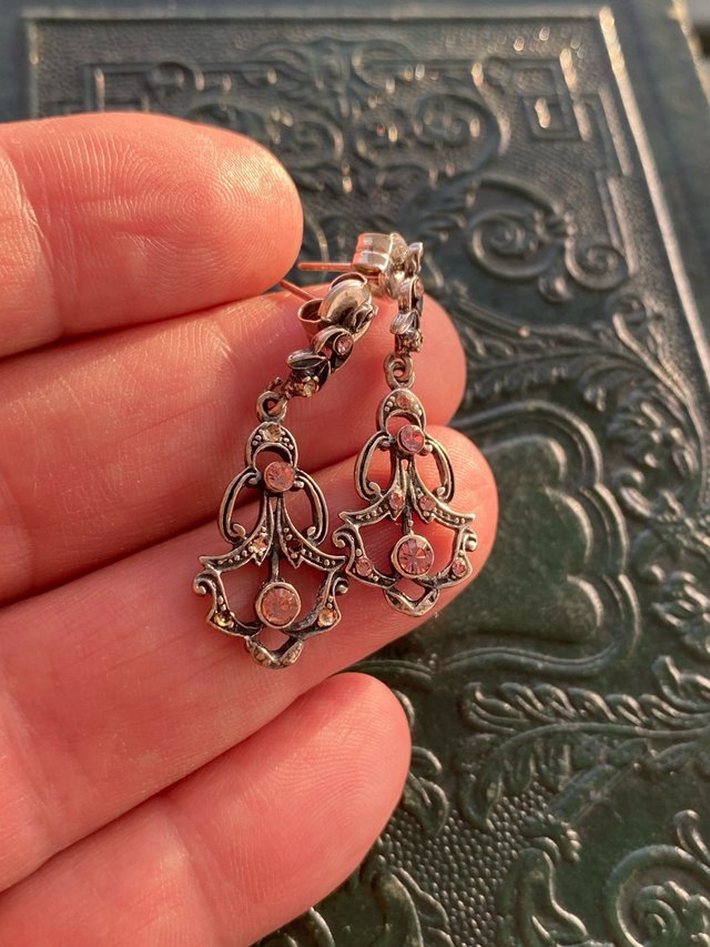 Preciosos pendientes antiguos plata y brillantes