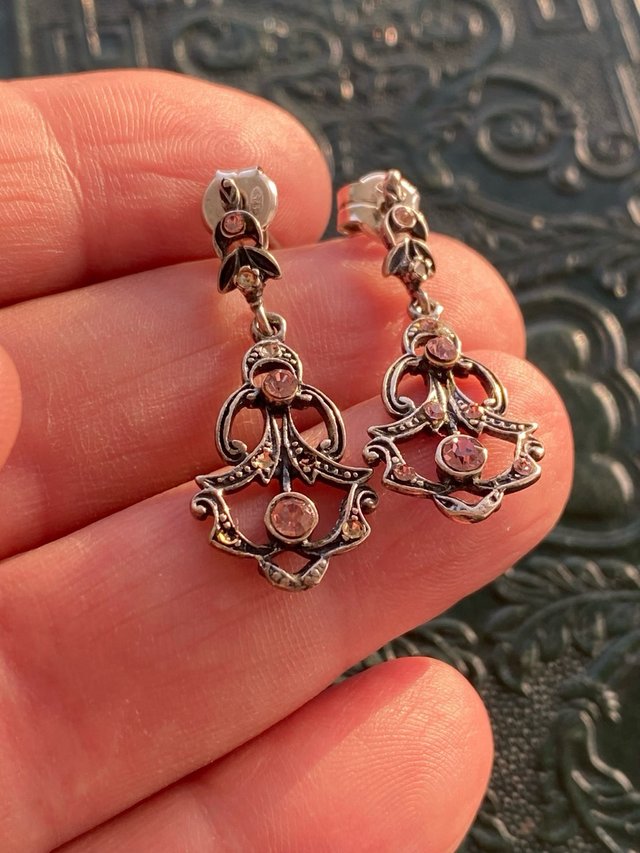 Preciosos pendientes antiguos plata y brillantes