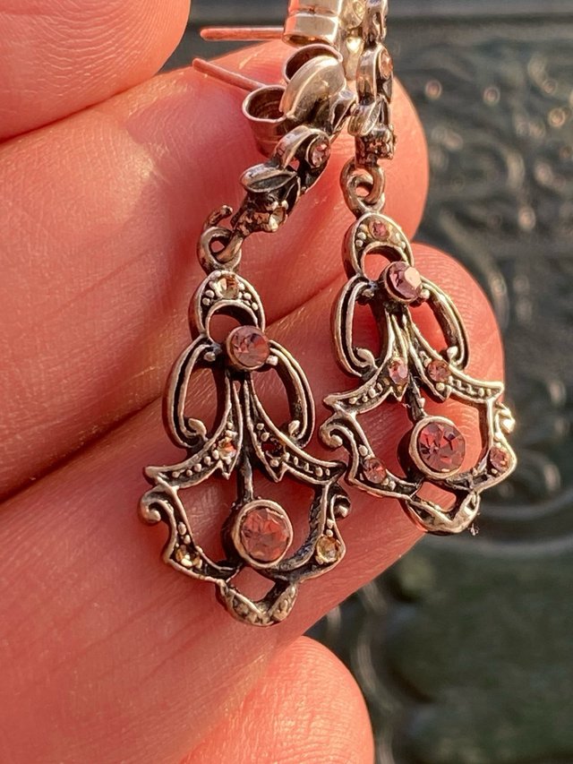 Preciosos pendientes antiguos plata y brillantes
