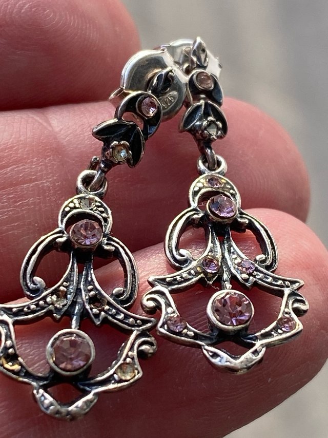 Preciosos pendientes antiguos plata y brillantes