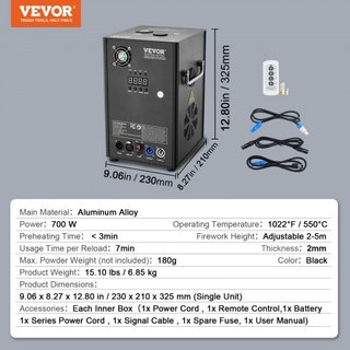 Máquina de Chispas Frías, Controlador de Fuegos Artificiales de 700W, Altura Ajustable de 6.6-16.4ft, con Sistema DMX Avanzado, Pantalla LED, Mango Portátil, Aleación de Aluminio de Alta Resistenc...
