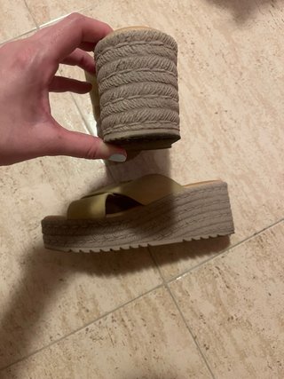 Sandalias de esparto beige/verde lima