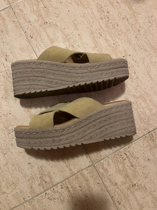 Sandalias de esparto beige/verde lima