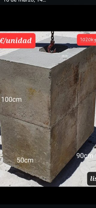 Bloque de hormigón 100x90x50cm - 1020kg