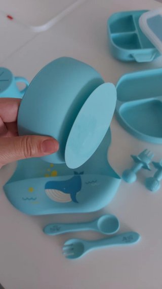 Juego Vajilla Silicona Bebé Ballena Azul