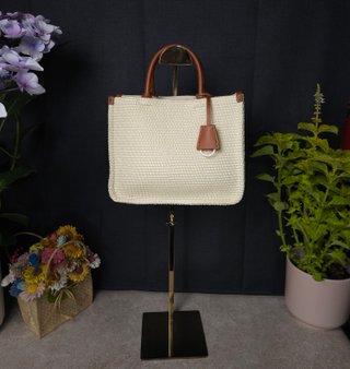 Mini shopper rafia natural asas piel