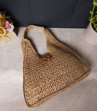 Bolso hombro rafia crochet beige hobo, nuevo