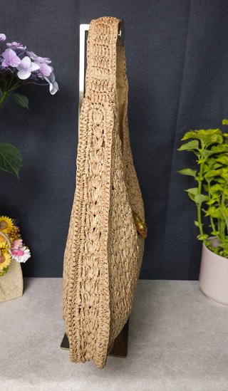 Bolso hombro rafia crochet beige hobo, nuevo