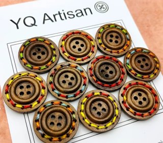 Set 10 Bottoni Legno 25mm 4 Fori Decorati