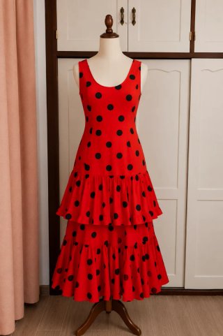 Vestido Flamenco Rojo Lunares Negros