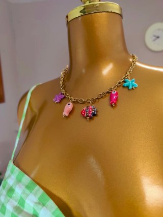 Collar Pescaíto Cerámica Cadena Acero