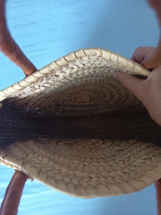 Cesta redonda mimbre y cuero
