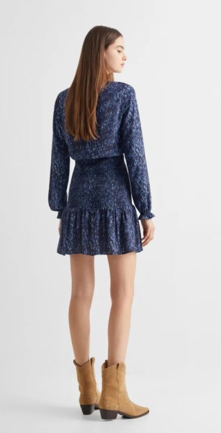 Vestido Mango Teen fruncido, azul estampado
