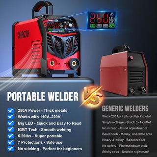 Soldador ARC 250A portátil con pantalla LED