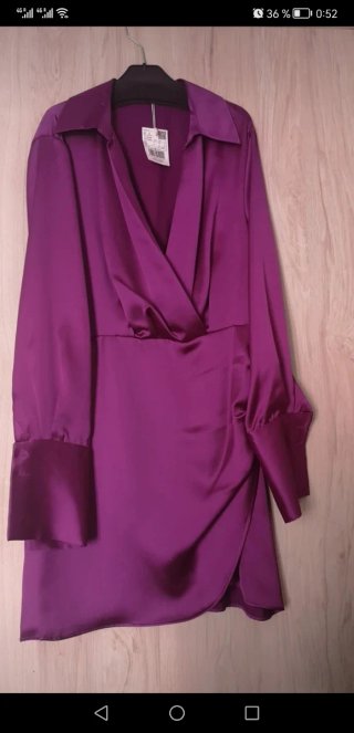 Vestido Mango Satén Morado Talla M