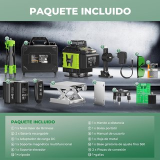 Nivel láser autonivelante 360° 16 líneas 4D
