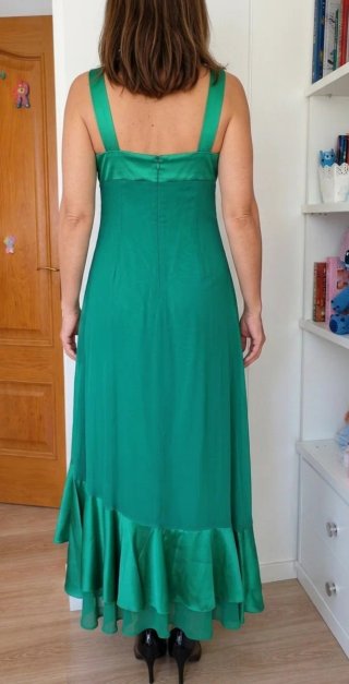 Vestido seda y chal Rosas Rojas Talla M/38