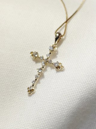 Collar y Colgante Cruz Oro 14k Diamantes