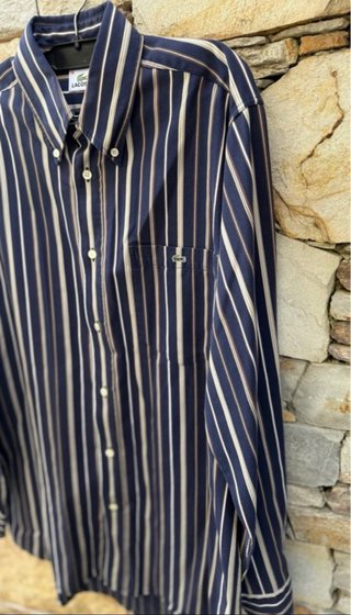 Camisa vintage Lacoste Riscas Azul e Branco M
