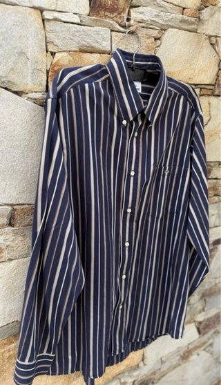 Camisa vintage Lacoste Riscas Azul e Branco M